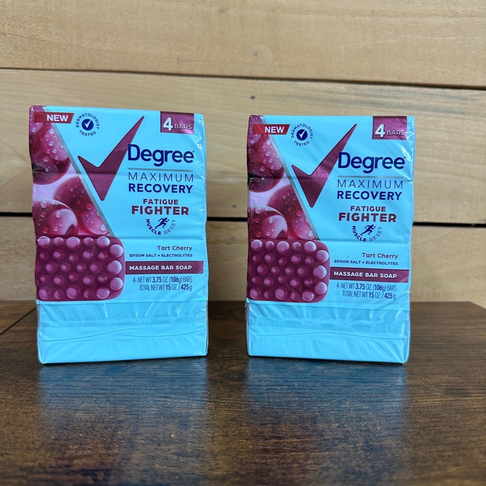Degree Maximum Recovery Tart Cherry Massage Bar Soap -2- 4 Packs NEW Sealed